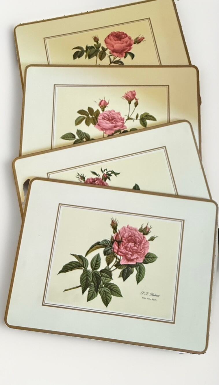 Vintage Pimpernel Floral Corkback Placemats Set 4 Roses Flowers